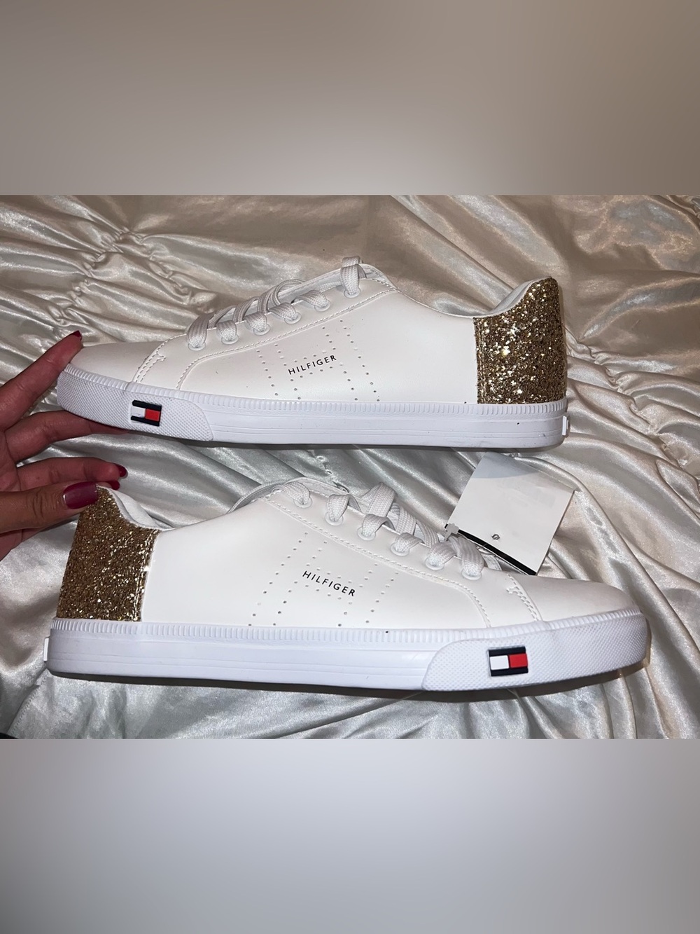 Tommy Hilfiger Lune Sneaker in white and gold glitter heel